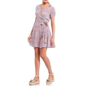 Chelsea & Violet Floral Ruched Faux Wrap Dress Women's L Multicolor Artsy Retro